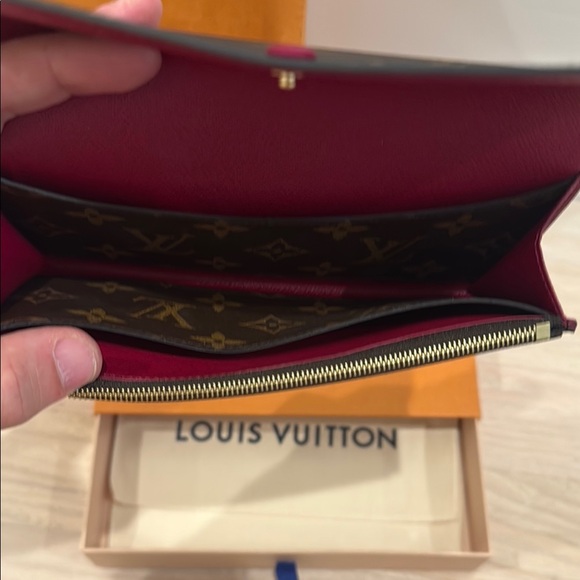 Louis Vuitton Emilie Wallet Dark Brown Monogram Wallet with Red Accent - Picture 3 of 4